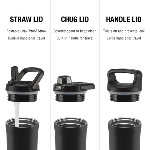 ZULU Base 18oz Kids Stainless Steel Water Bottle with 3 Lids- Straw, Chug, Twist | Double Walled and Vacuum Insulated Metal Thermos | Fits Car Cupholder, Built in Carry Loop, Dishwasher Safe, White