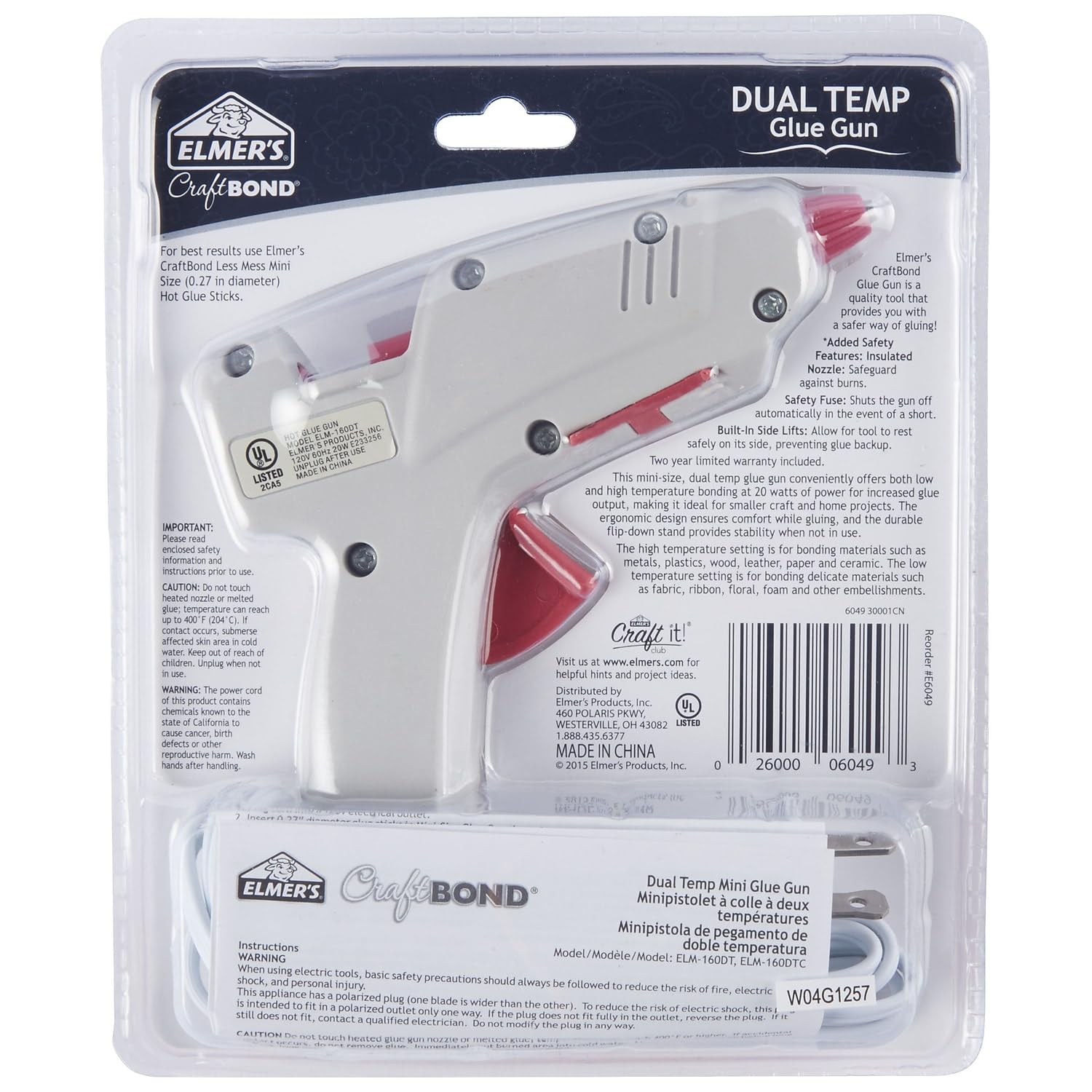 Elmer's E6049L Craft Bond Mini Dual Temp Hot Glue Gun, 20W (E6049)