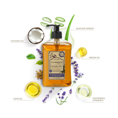 A LA MAISON Lavender Aloe French Liquid Hand Soap - Natural Hand Wash Made with Essential Oils - Biodegradable, Plant-Based, Vegan, Cruelty-Free, Alcohol & Paraben Free (16.9 oz, 3 Pack)