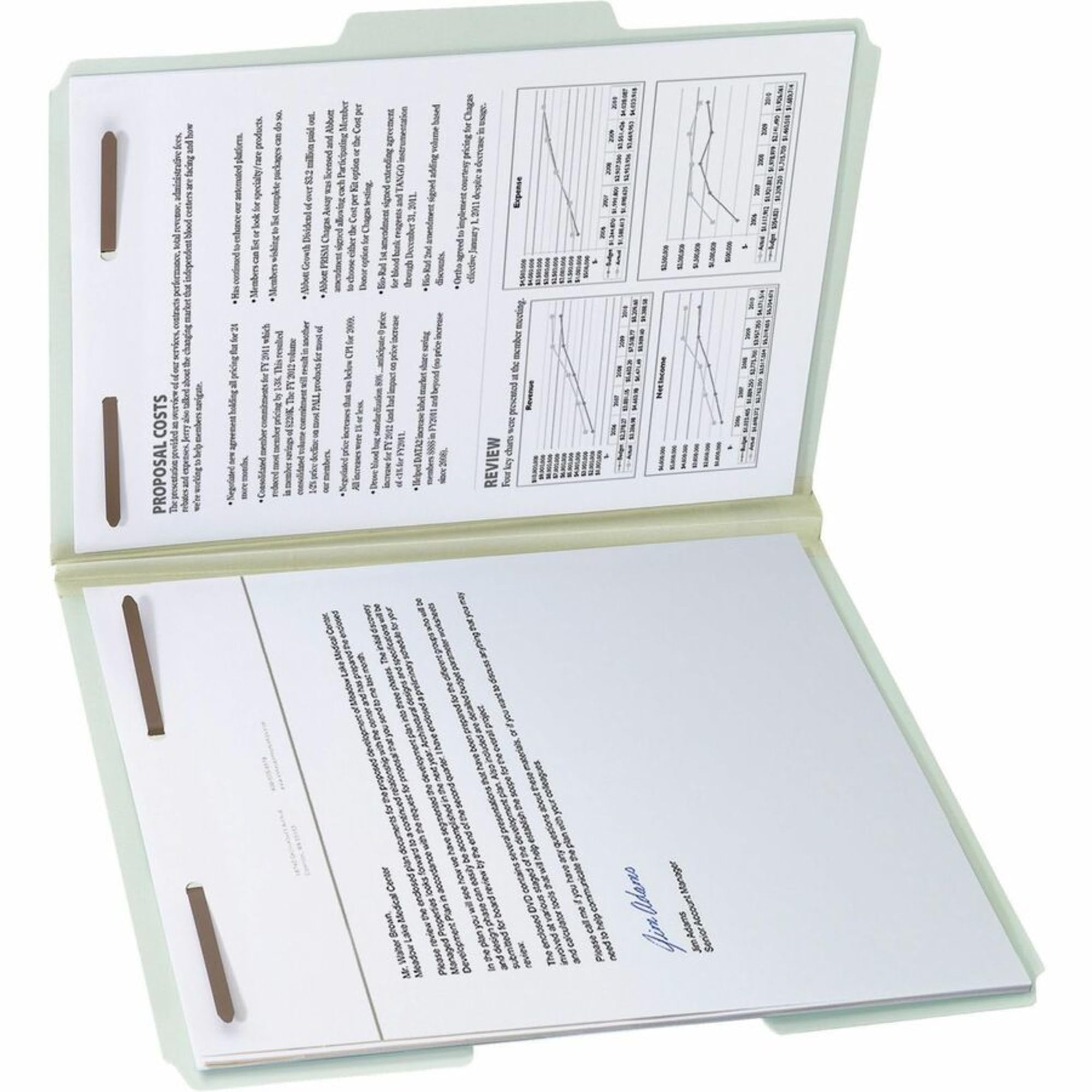 Smead 100% Recycled Pressboard Fastener File Folder, 2 Fasteners, 1/3-Cut Tab, 1" Expansion, Letter Size, Gray/Green, 25 per Box (15003)