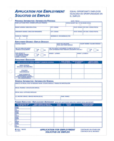 Adams Bilingual Employee Application, 8.5 x 11 Inches, White, 2-Pack (9661ES)