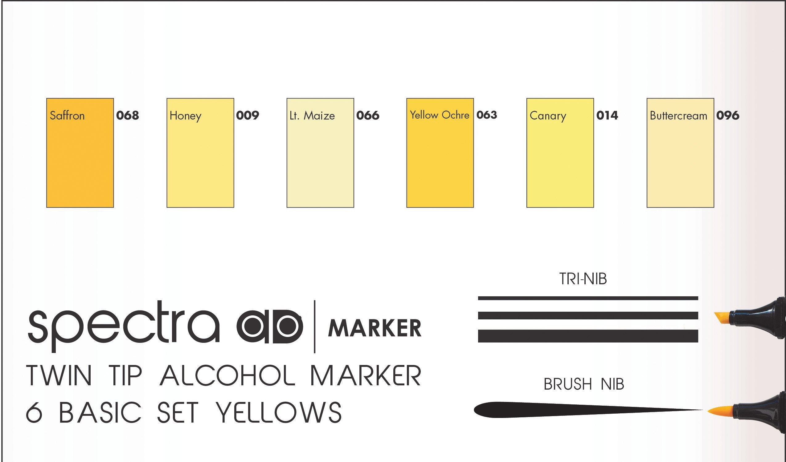 AD Marker Chartpak Spectra Set in Plastic Case, Tri-Nib and Brush Dual-Tip, 6 Assorted Yellow Colors (SYELLOWS6AD)