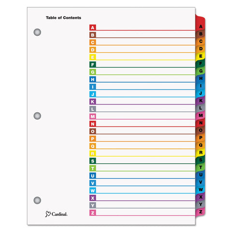 Cardinal OneStep Binder Dividers, A–Z Tab Dividers for 3 Ring Binders, Customizable Table of Contents, Reversible Multicolor Tabs, Lettered, 1 Set (60218)