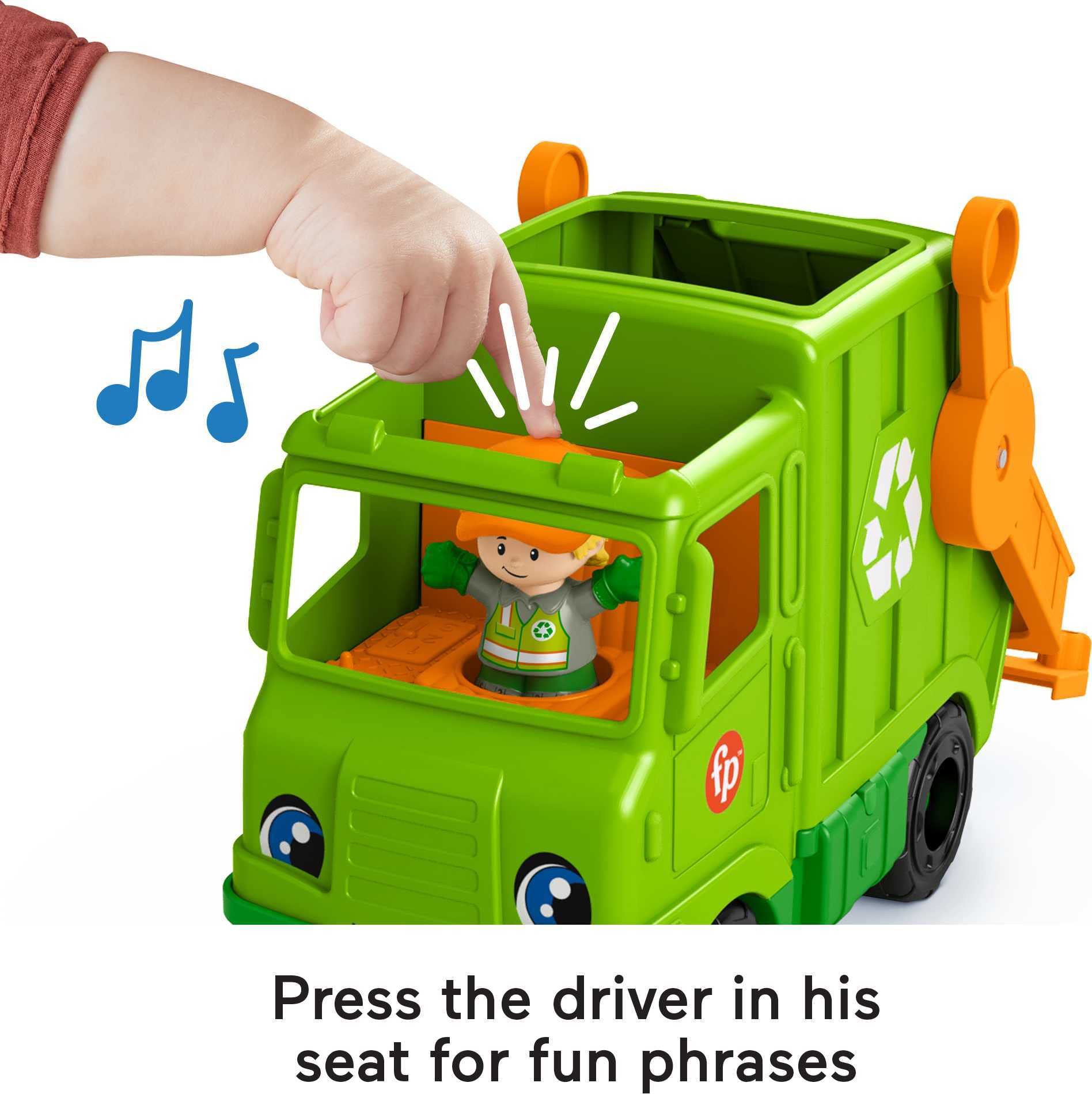Fisher-Price Little People Toddler Toy Recycling Truck Musical Garbage Vehicle with Figure for Preschool Pretend Play Ages 1+ Years