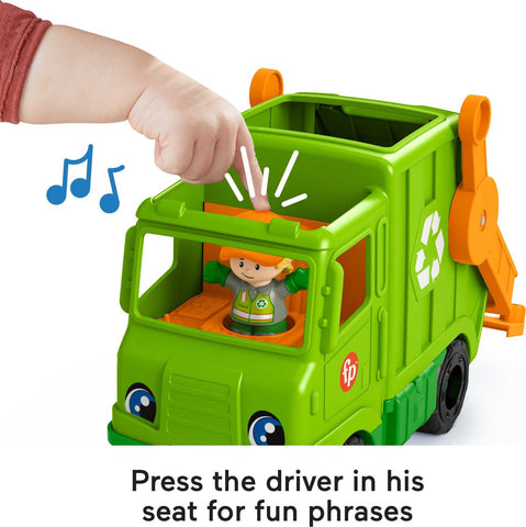 Fisher-Price Little People Toddler Toy Recycling Truck Musical Garbage Vehicle with Figure for Preschool Pretend Play Ages 1+ Years