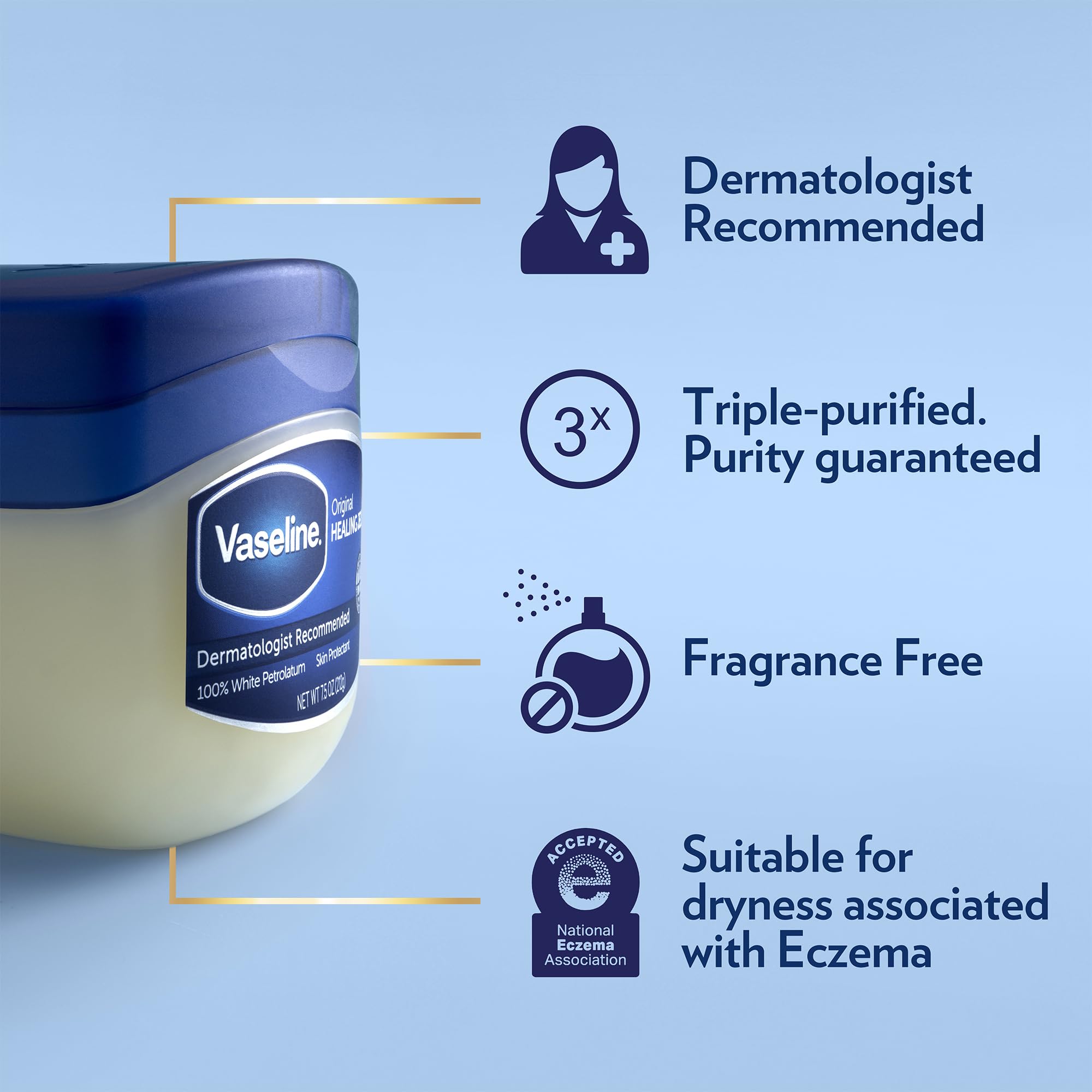 Vaseline Original Healing Jelly, Skin Protectant with 100% White Petrolatum + Lip Therapy for Soft, Smooth Lips