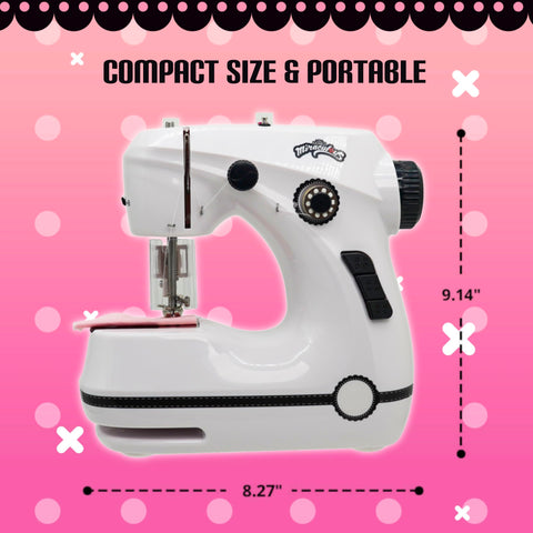 Miraculous Ladybug - Marinette's Mini Sewing Machine For Beginners And Kids, Dual Speed Portable Machine with Miraculous Fabric, Black Mannequin, Superhero Mask Cutouts, And Foot Pedal (Wyncor)