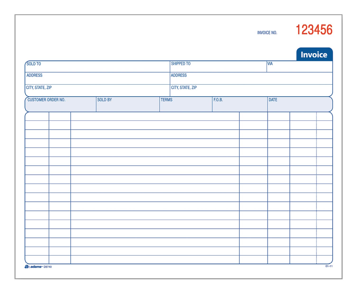 Adams Invoice Book, 2 Part, Carbonless, 8.38 x 7.19 Inches, 50 Sets per Book, White and Canary (D8740)