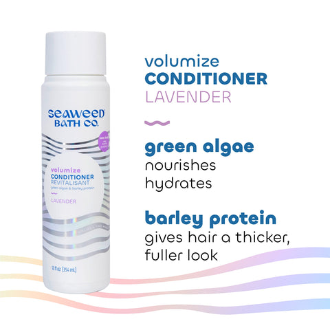 Seaweed Bath Co. Volumize Conditioner, Lavender Scent, 12 Ounce, Sustainably Harvested Seaweed, Green Algae, Barley Protein, For Normal to Fine Hair