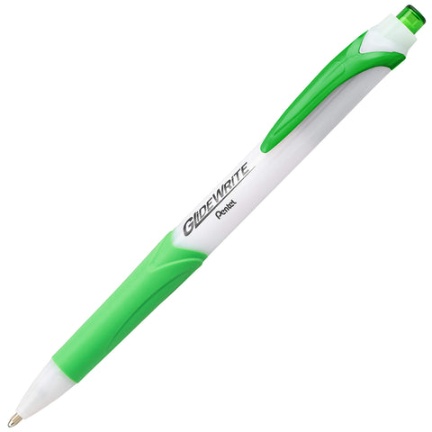 Pentel GlideWrite Ballpoint Pen with TechniFlo Ink, (1.0mm) Medium Line, Lime Green Ink, Box of 12 (BX910-K)