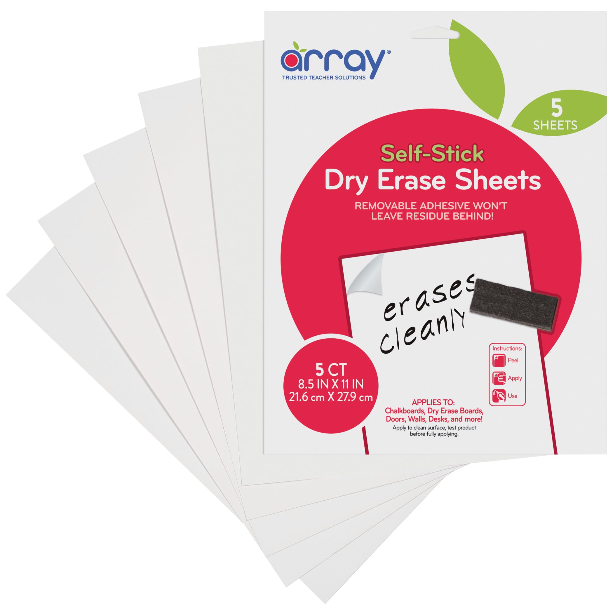 GoWrite! Dry Erase Sheets, Self-Adhesive, 8-1/2" x 11", White, 5 Sheets