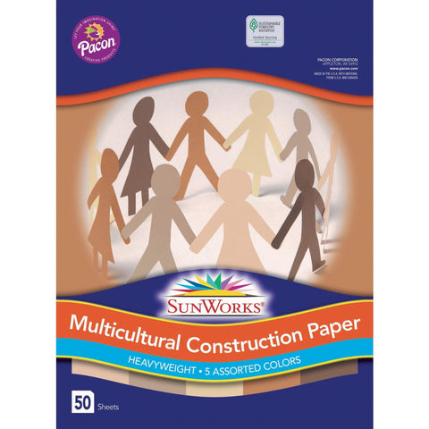 Pacon Multicultural Construction Paper, 9"x12", 50/PK, Assorted