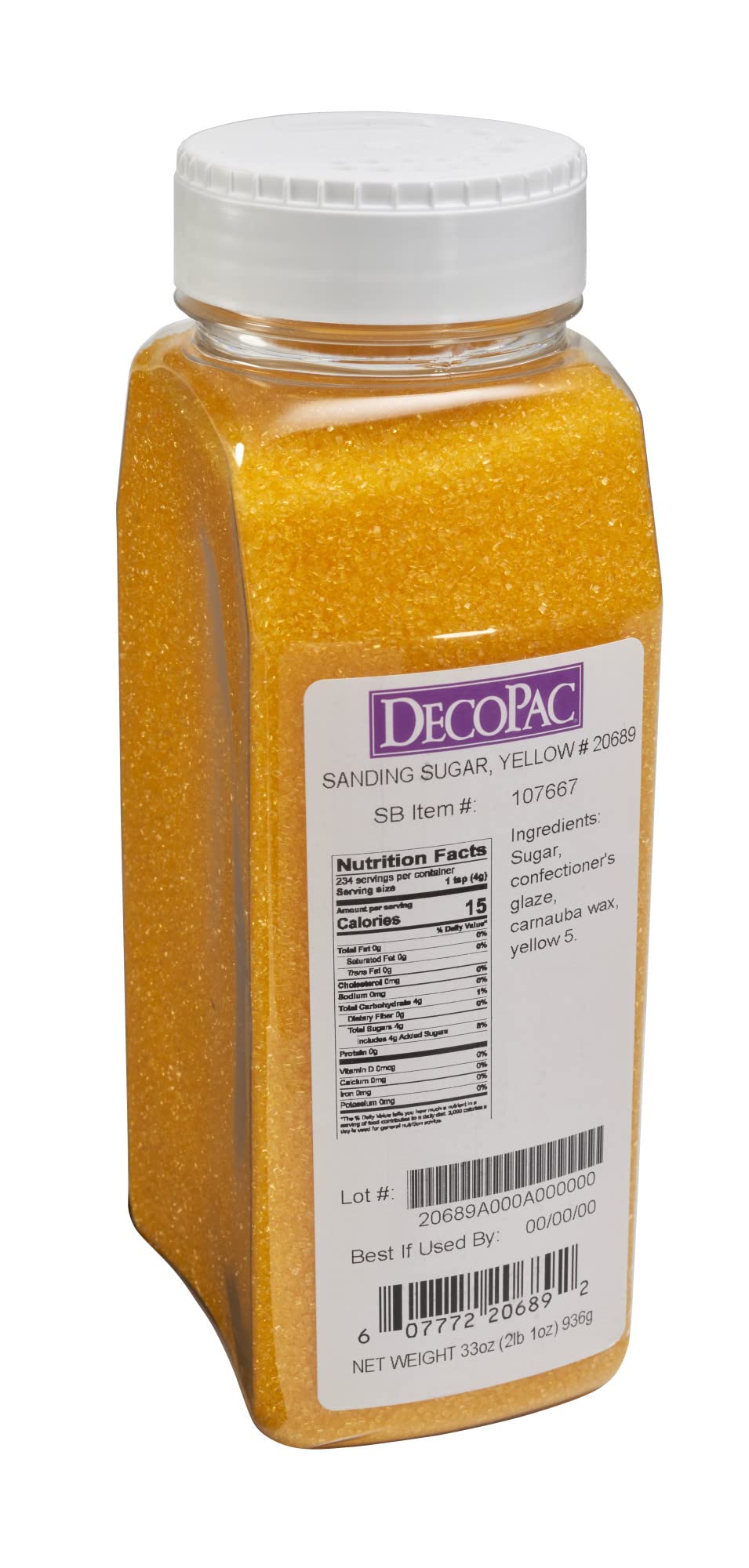 DecoPac Sanding Sugar, Yellow Edible Sugar Sprinkles, Edible Sanding Sugar in Handheld Container, Sugar Sprinkle Mix For Celebration Cakes, Cupcakes, Cookies, 33oz - Yellow
