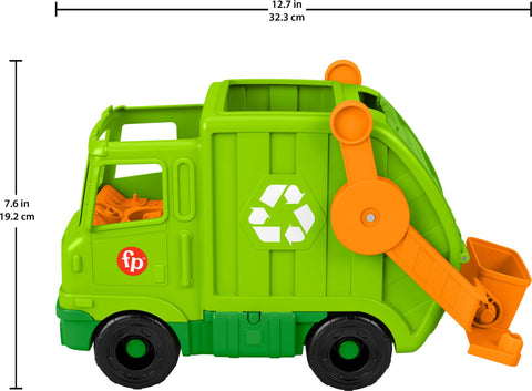 Fisher-Price Little People Toddler Toy Recycling Truck Musical Garbage Vehicle with Figure for Preschool Pretend Play Ages 1+ Years