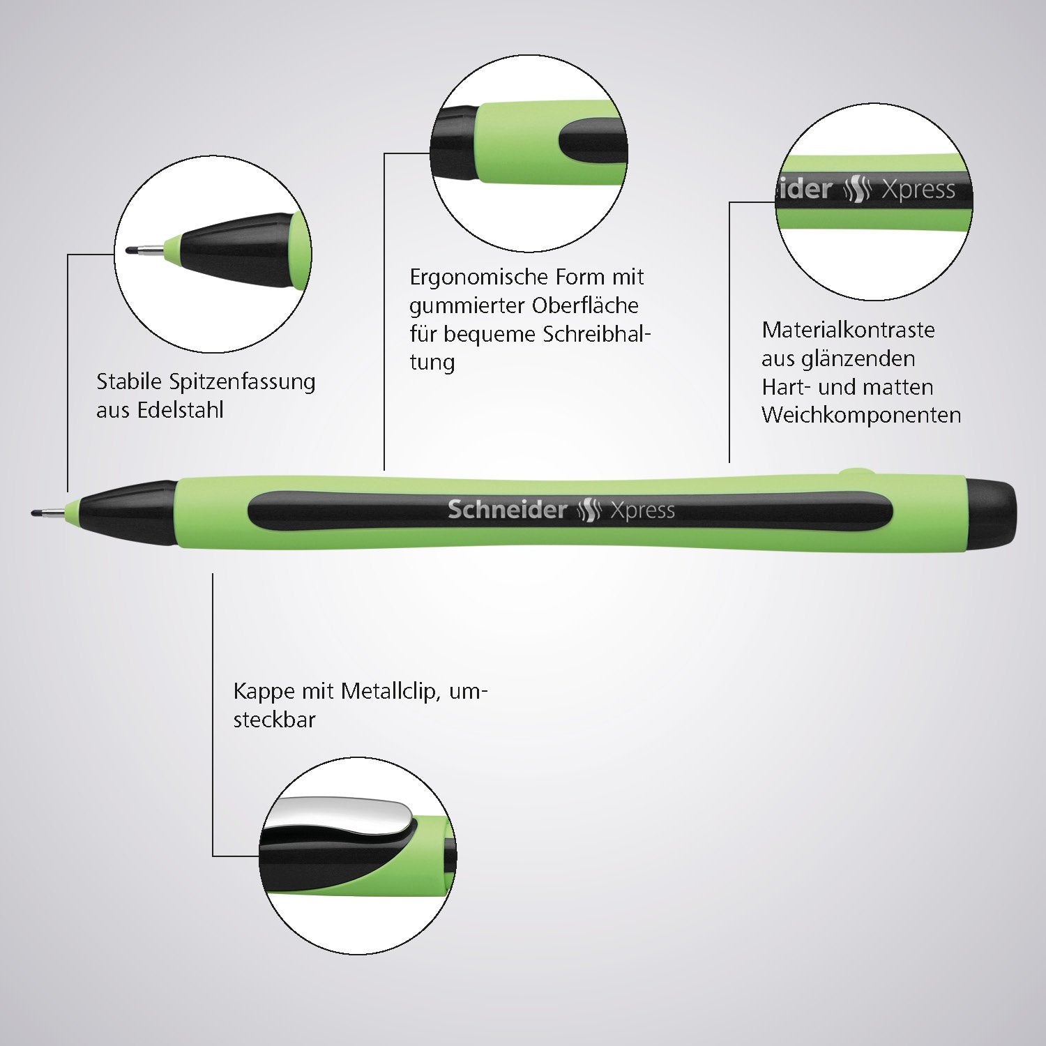 Schneider Xpress Premium Fineliner, 0.8 mm Porous Point, Light Green Barrel, Assorted Ink Colors, Wallet of 6 Pens: Black, Red, Blue, Green, Violet, Pink (190086)