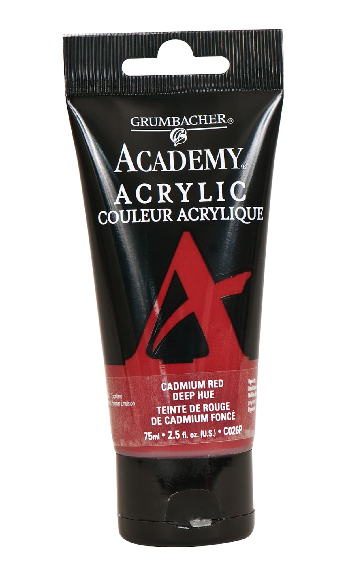GRUMBACHER Academy Acrylic Paint, 75ml/2.5 Ounce Plastic Tube, Cadmium Red Deep Hue (C026P)