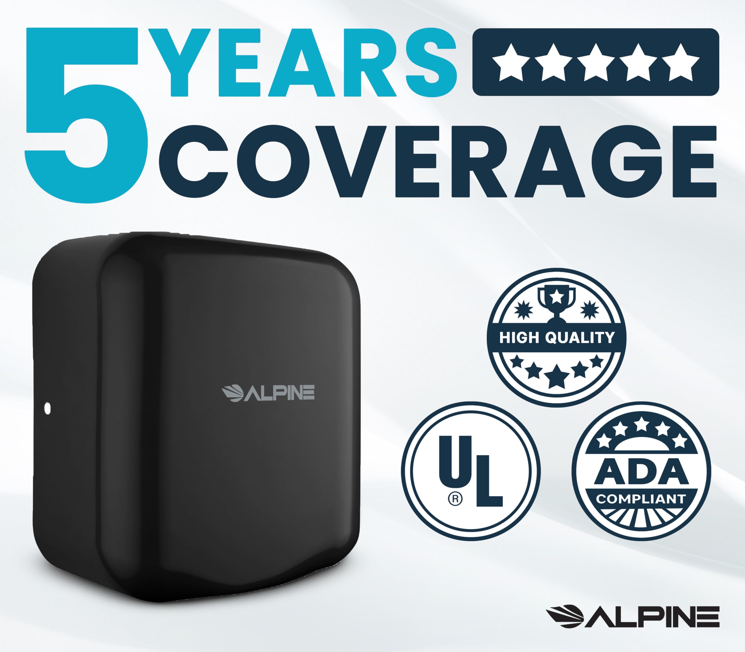 Alpine Commercial Automatic Hand Dryer - High Speed Air Hand Dryer for Home, Restaurant, Bathroom, and High Traffic Areas. 1800 Watts / 110-120 Volts (Black)