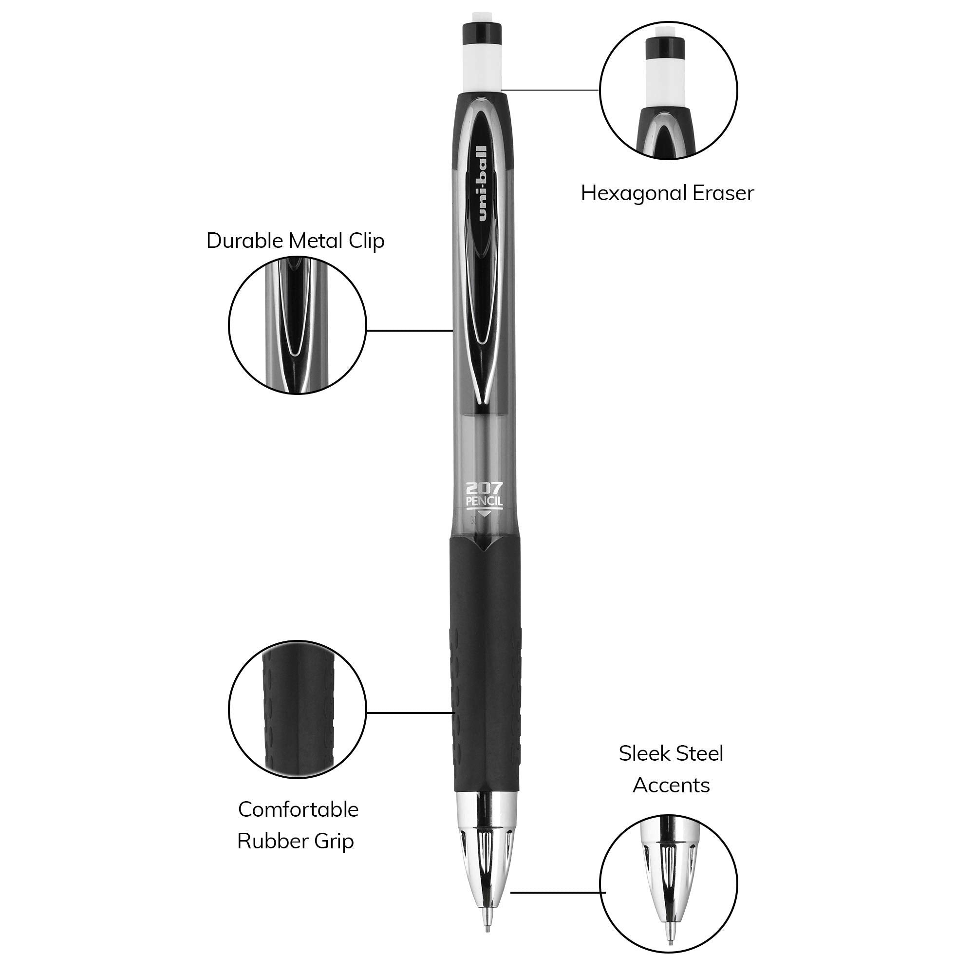 uniball 207 Mechanical Pencil, 0.7 Mm, Hb (#2), Black Lead, Black Barrel, Dozen