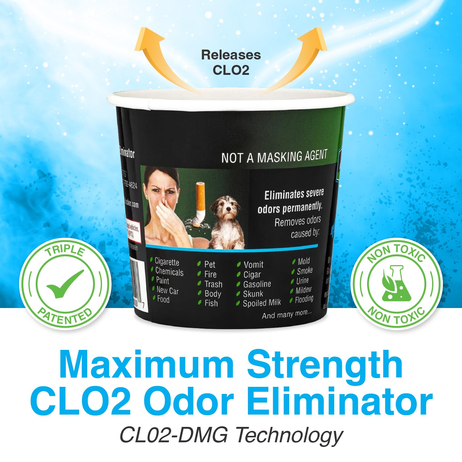 Biocide Systems Auto Shocker Strong Car Odor Eliminator, Eco-Friendly Chlorine Dioxide Odor Bomb for Vehicle Interior Up to 250 Cubic Feet