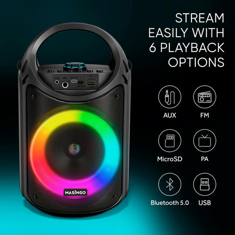 MASINGO Karaoke Machine for Kids and Adults with 2 Wireless Bluetooth Microphones, PA Portable Speaker with Colorful LED Lights, Supports TF Card/USB, AUX/MIC in, TWS for Home Party, Burletta C10 V2