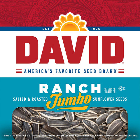 DAVID Seeds Roasted & Salted Ranch Jumbo Sunflower Seeds, Keto Friendly, 5.25 oz