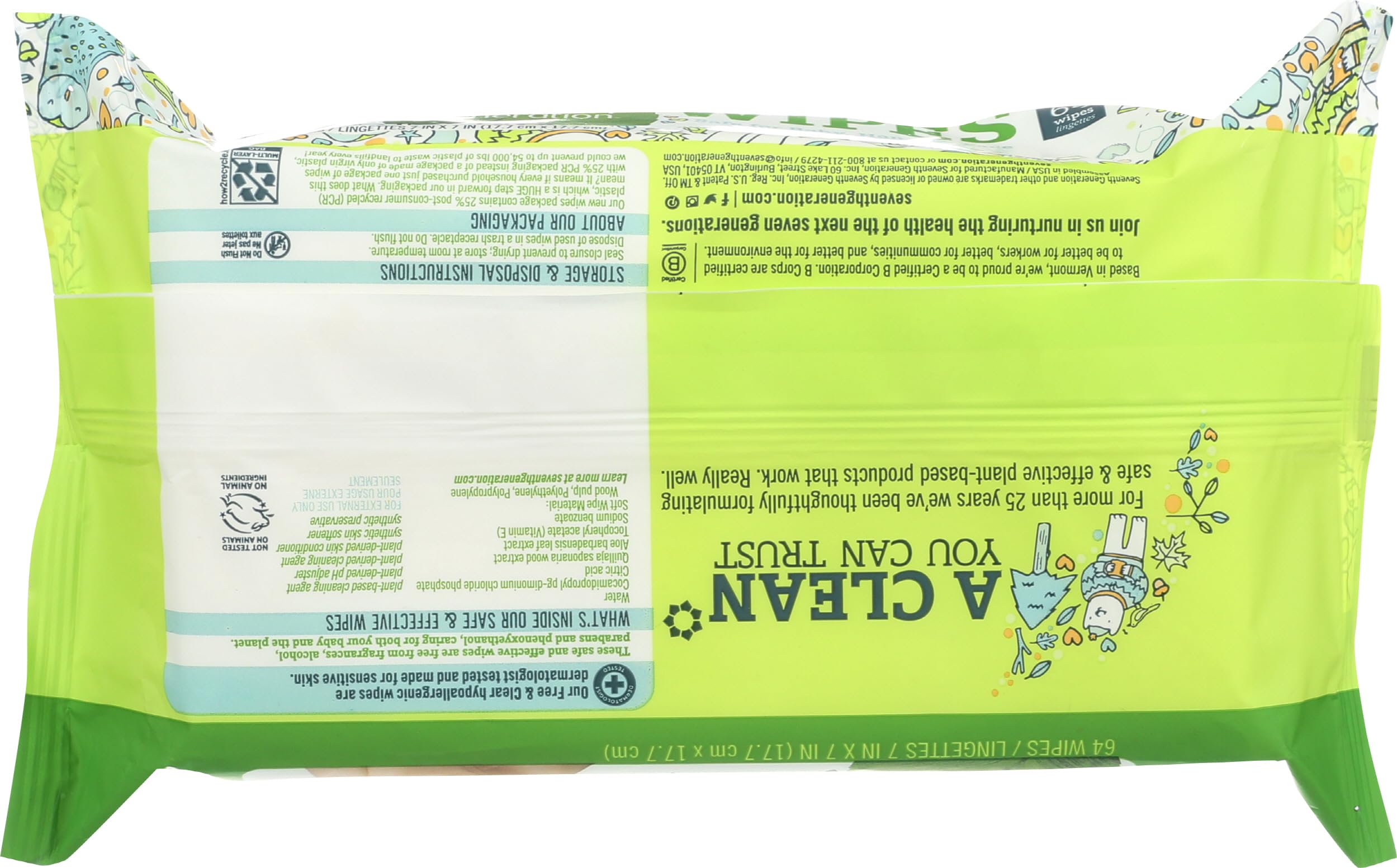 Seventh Generation Baby Wipes, 64 Count