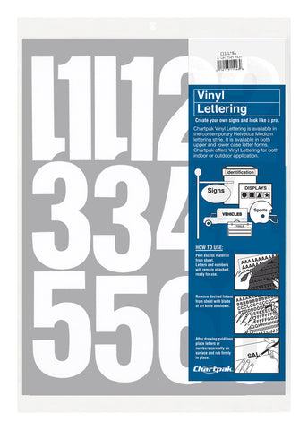 Chartpak Self-Adhesive Vinyl Numbers, 4 Inches High, White, 23 per Pack (01196)