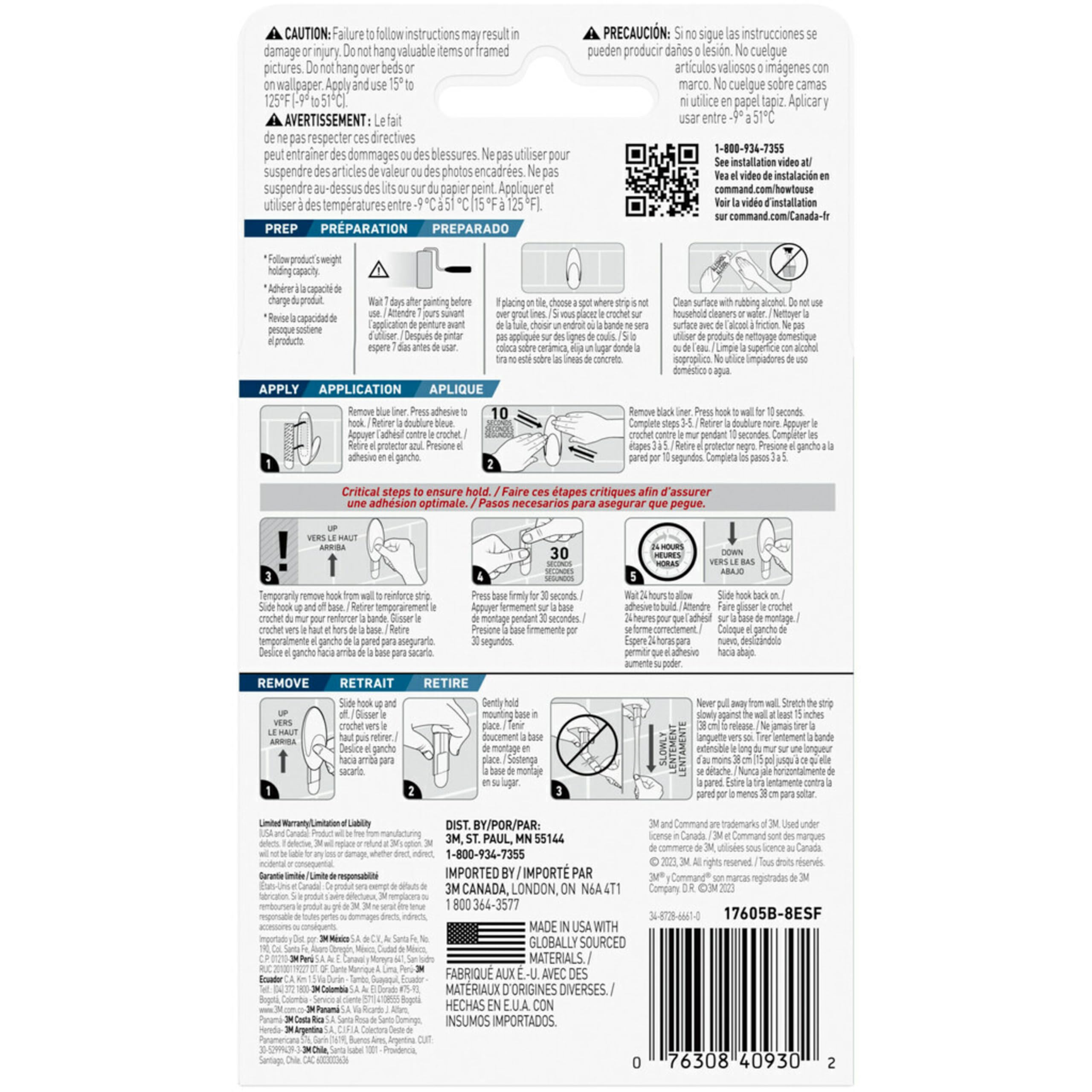 Command 5 lb Large Water-Resistant Refill Strips, 4 Strips, Reuse Large Bath Hooks or Caddies