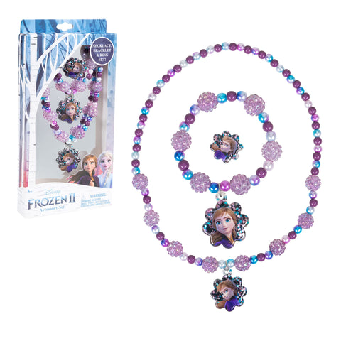 LUV HER Disney Frozen Girls Jewelry Set - Dress Up 3 Piece Toy Jewelry Box Set with Bead Necklace, Bracelet, and Ring - Frozen Play Accessories - Ages 3+