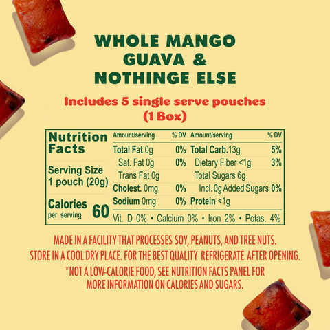 SOLELY - Organic Mango & Guava Whole Fruit Gummies (1 Box, 5 Single Serving Bags per Box) - Real Fresh Fruit - Healthy Snacks for Adults & Kids - Non GMO, Vegan Snacks, Shelf Stable - 5 Bags (3.5 oz)
