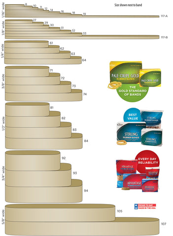 Alliance Rubber 20549 Pale Crepe Gold Rubber Bands Size #54, 1/4 lb Box (Assorted Sizes, Golden Crepe)