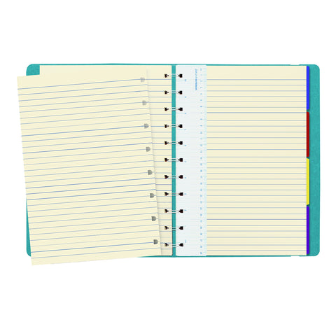 Filofax REFILLABLE NOTEBOOK CLASSIC, 10.8" x 8.5" Aqua - Elegant leather-look cover with moveable pages - Elastic closure, index, pocket and page marker (B115106U), Letter Size
