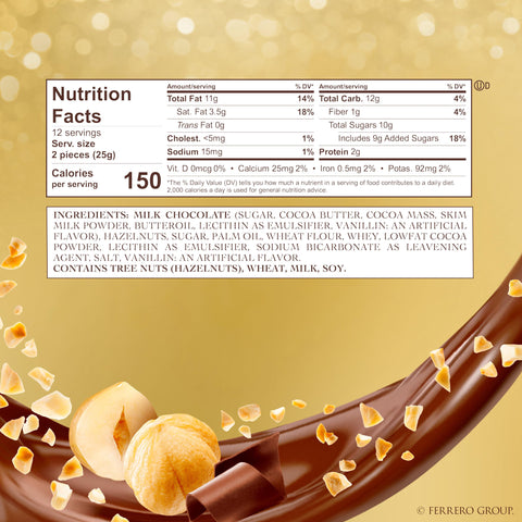 Ferrero Rocher Gourmet Hazelnut Milk Chocolate Gift Box, 24 Individually Wrapped Chocolates, 10.6 oz
