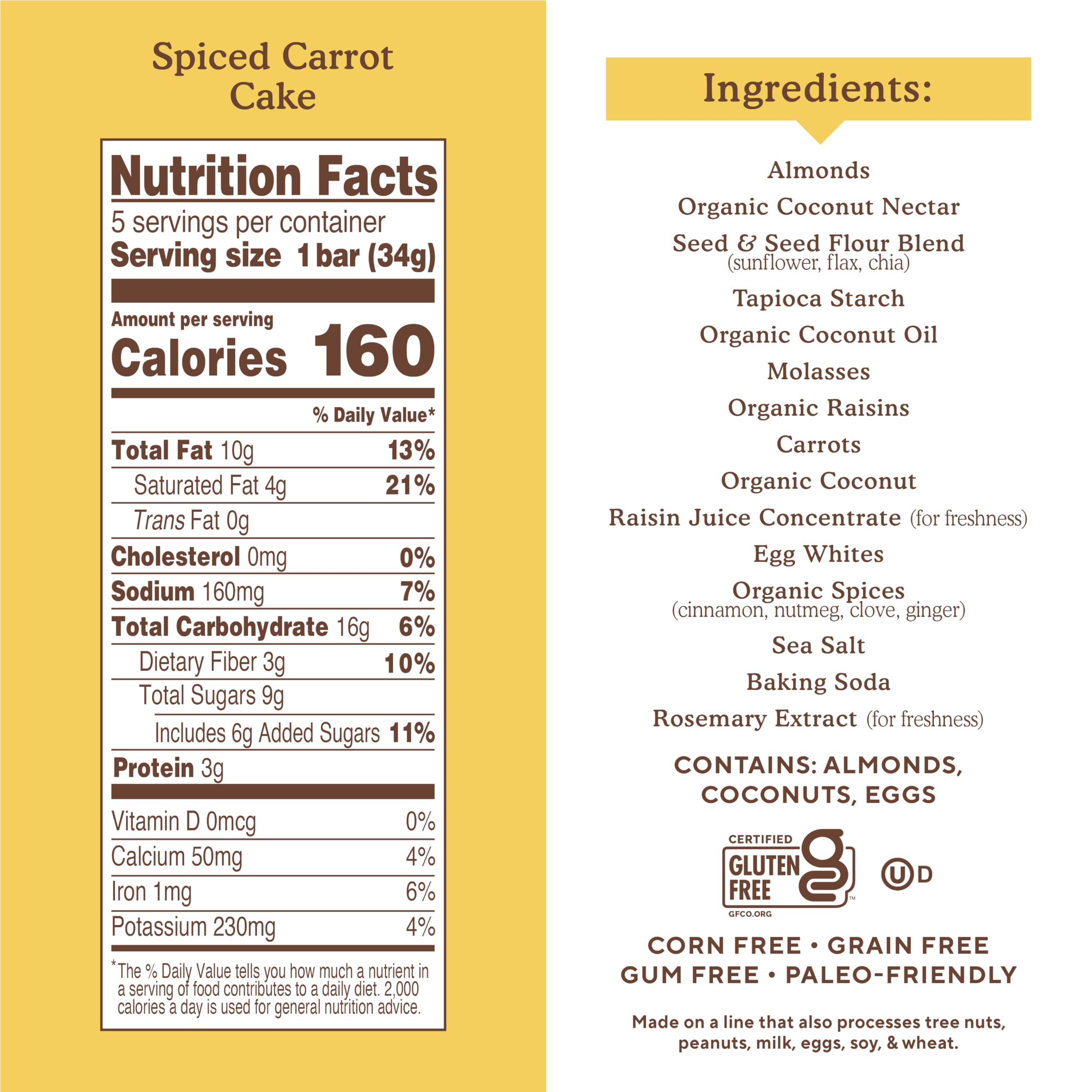 Simple Mills Almond Flour Snack Bars, Spiced Carrot Cake - Gluten Free, Made with Organic Coconut Oil, Breakfast Bars, Healthy Snacks, Paleo Friendly, 6 Ounce (Pack of 1)