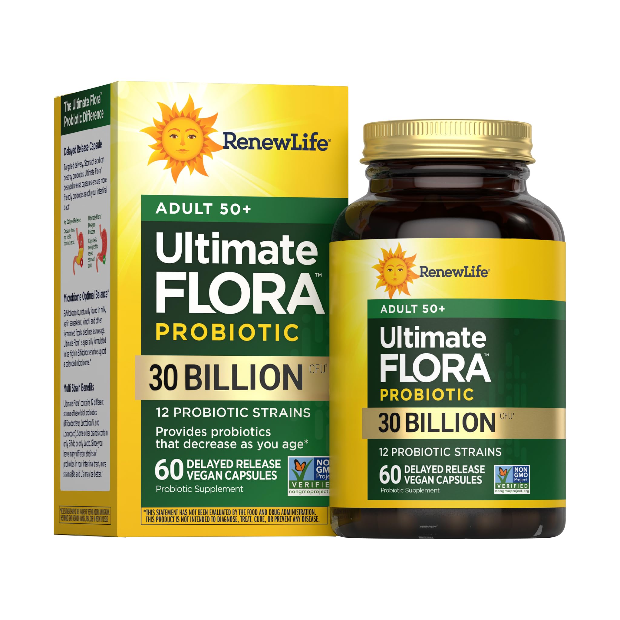Renew Life Probiotic Adult 50 Plus Probiotic Capsules, Daily Supplement Supports Urinary, Digestive and Immune Health, L. Rhamnosus GG, Dairy, Soy and gluten-free, 30 Billion CFU, 60 Count