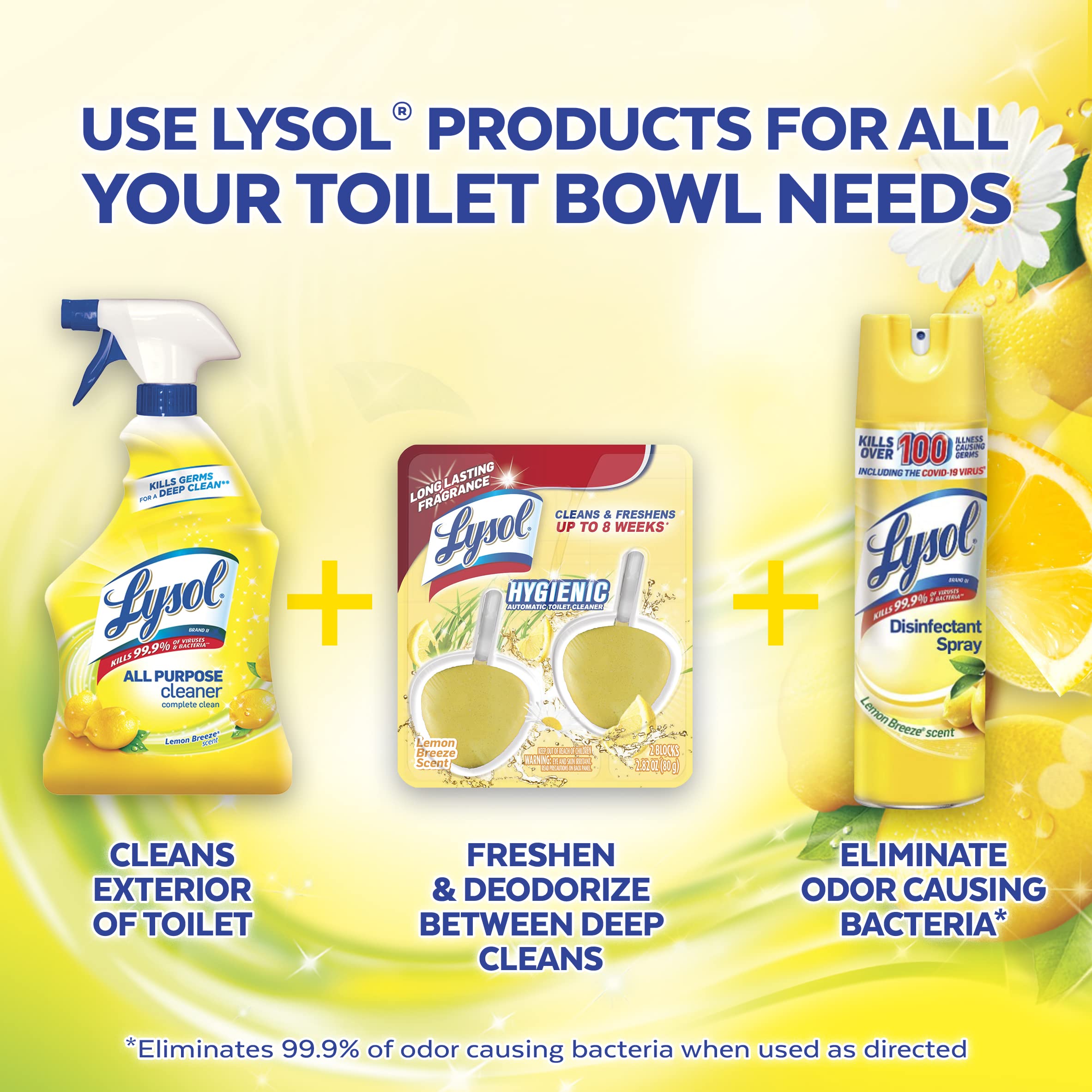 Lysol Automatic In-The-Bowl Toilet Cleaner, Cleans and Freshens Toilet Bowl, Lemon Breeze Scent (Pack of 2)