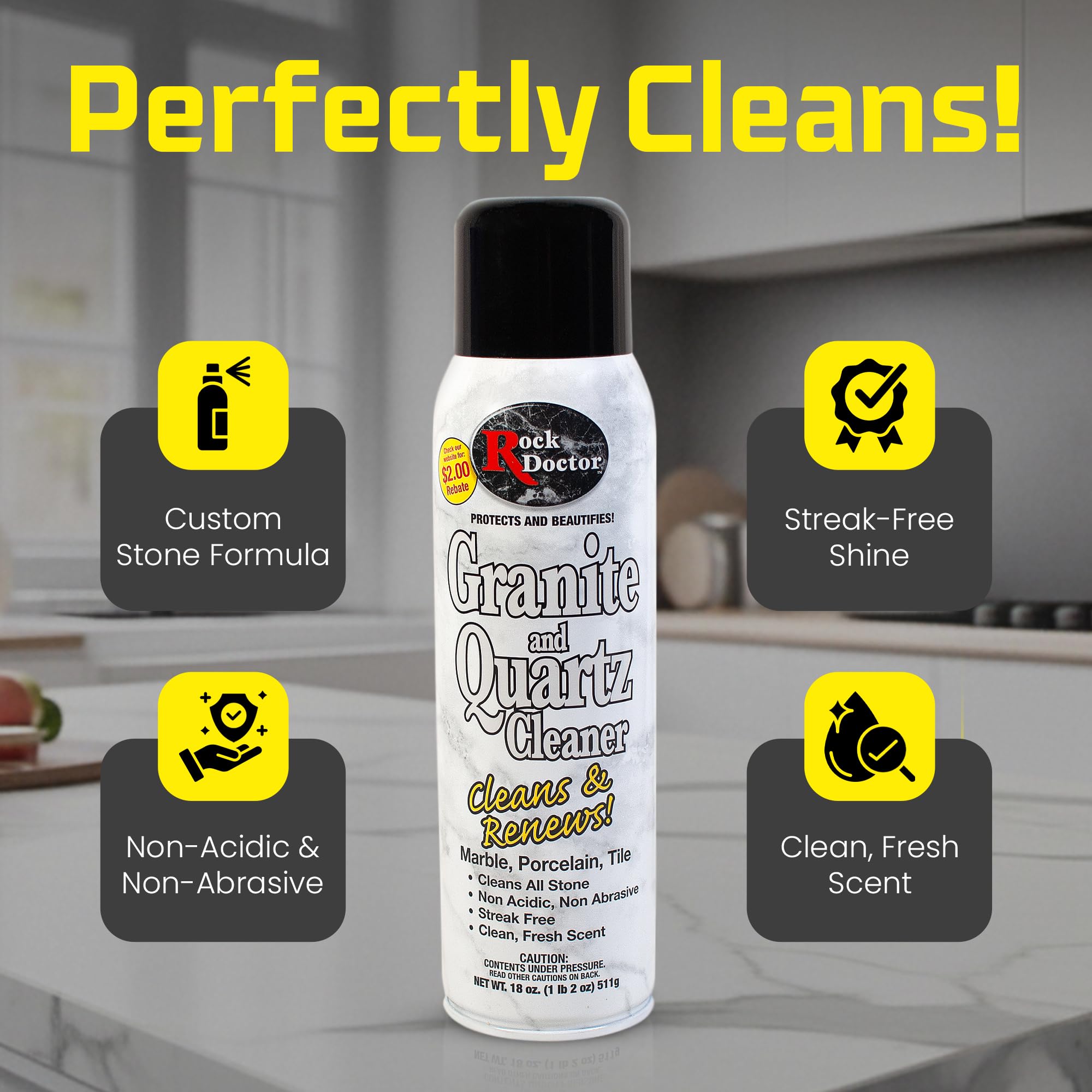 Rock Doctor Granite Cleaner - Cleans& Renews Surfaces - (18 oz) Surface Cleaner Spray, Granite/Marble Countertop Cleaner, Cleaning Spray for Vanity, Table Top, Kitchen Counters, Stone Surfaces
