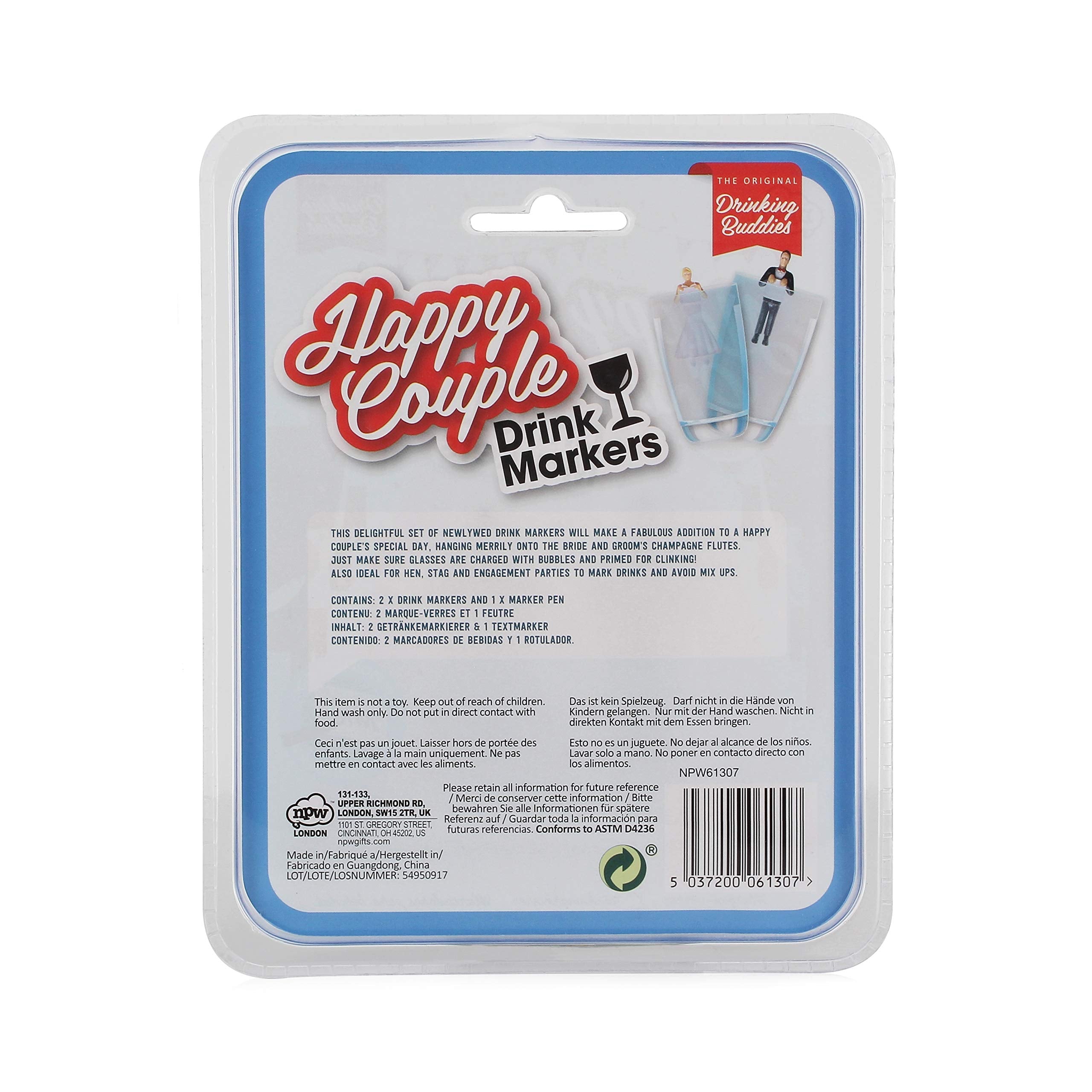 NPW-USA NPW61307 NPW Cocktail/Wine Glass Markers, Happy Couple