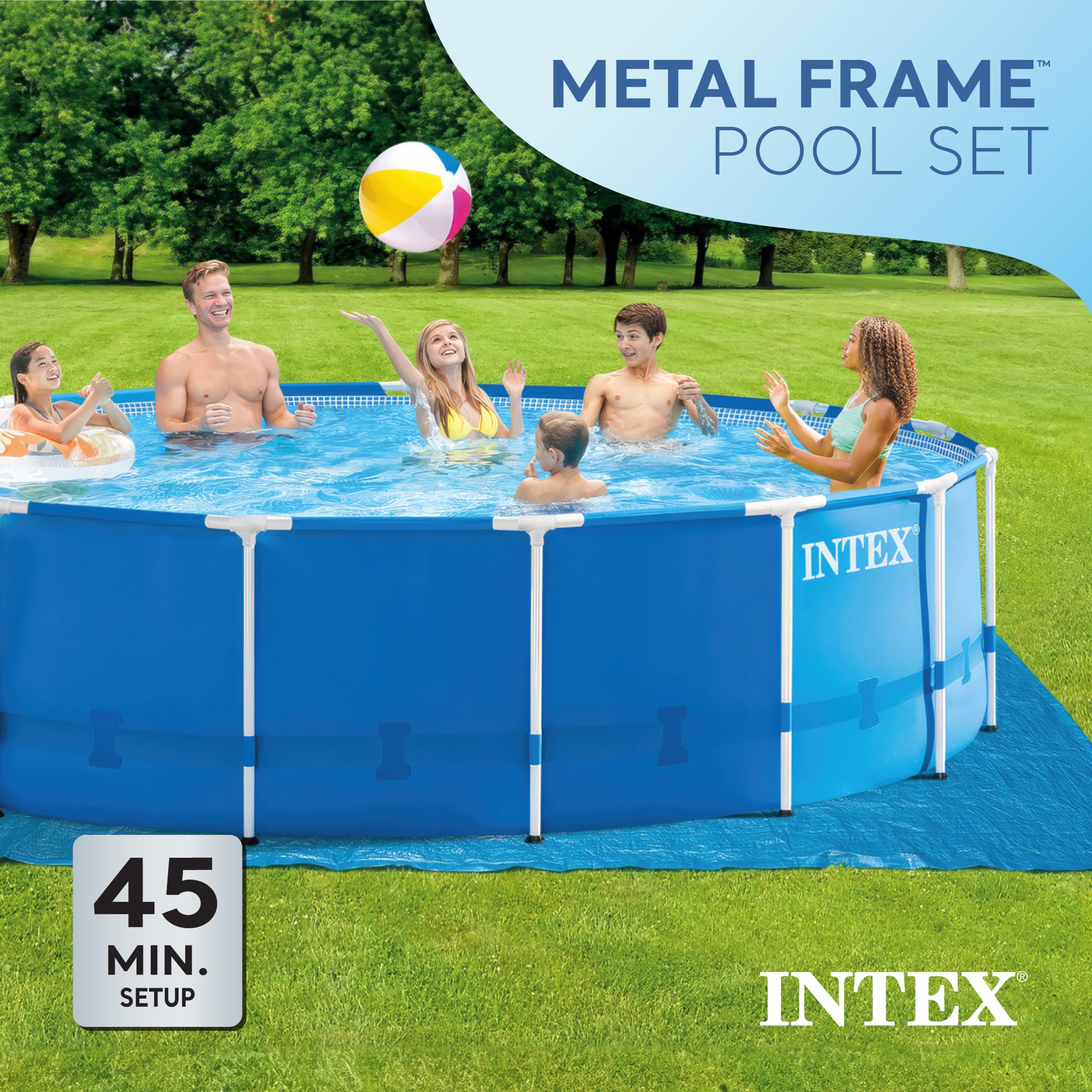 Intex 28241EH Metal Frame Above Ground Swimming Pool Set: 15ft x 48in – Includes 1000 GPH Cartridge Filter Pump – Removable Ladder – Pool Cover – Ground Cloth