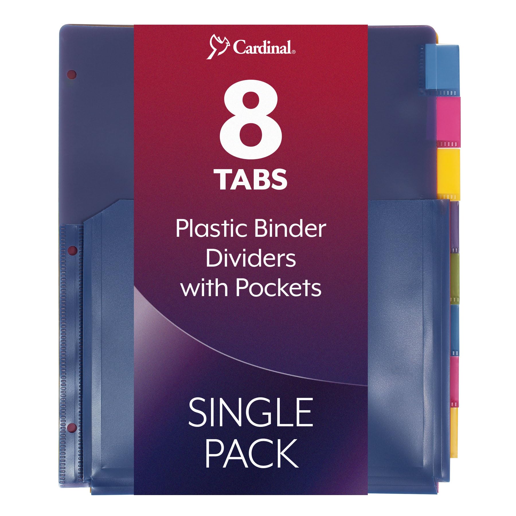 Cardinal Expanding Poly Pocket Dividers - 8 Tab Dividers w/Pockets for 3 Ring Binder - Multi Colors for Filing & Organizing Documents - Perfect for Home, Office, & School Use - 8 Dividers (Pack of 1)