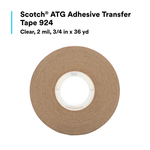 3M Scotch ATG Adhesive Transfer Tape 924, Clear Tape, 3/4 in x 36 yd, 2 mil (1 Roll)