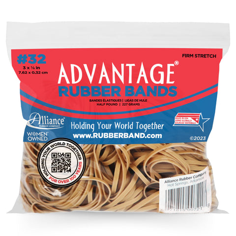 Alliance Rubber 00721 Advantage Rubber Bands Size #32, 1/2 lb Bag Contains Approx. 350 Bands (3" x 1/8", Natural Crepe)