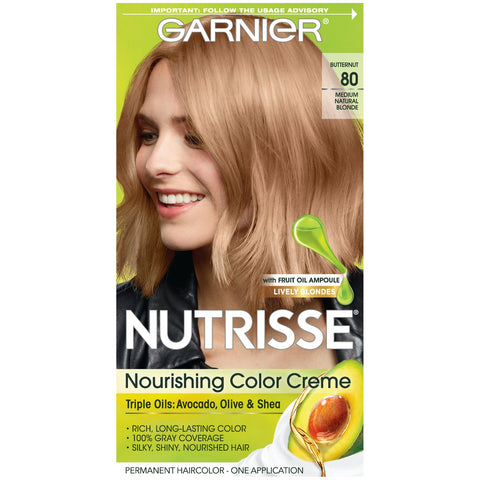 Garnier Nutrisse Nourishing Hair Color Creme, 80 Medium Natural Blonde (Butternut) (Packaging May Vary)