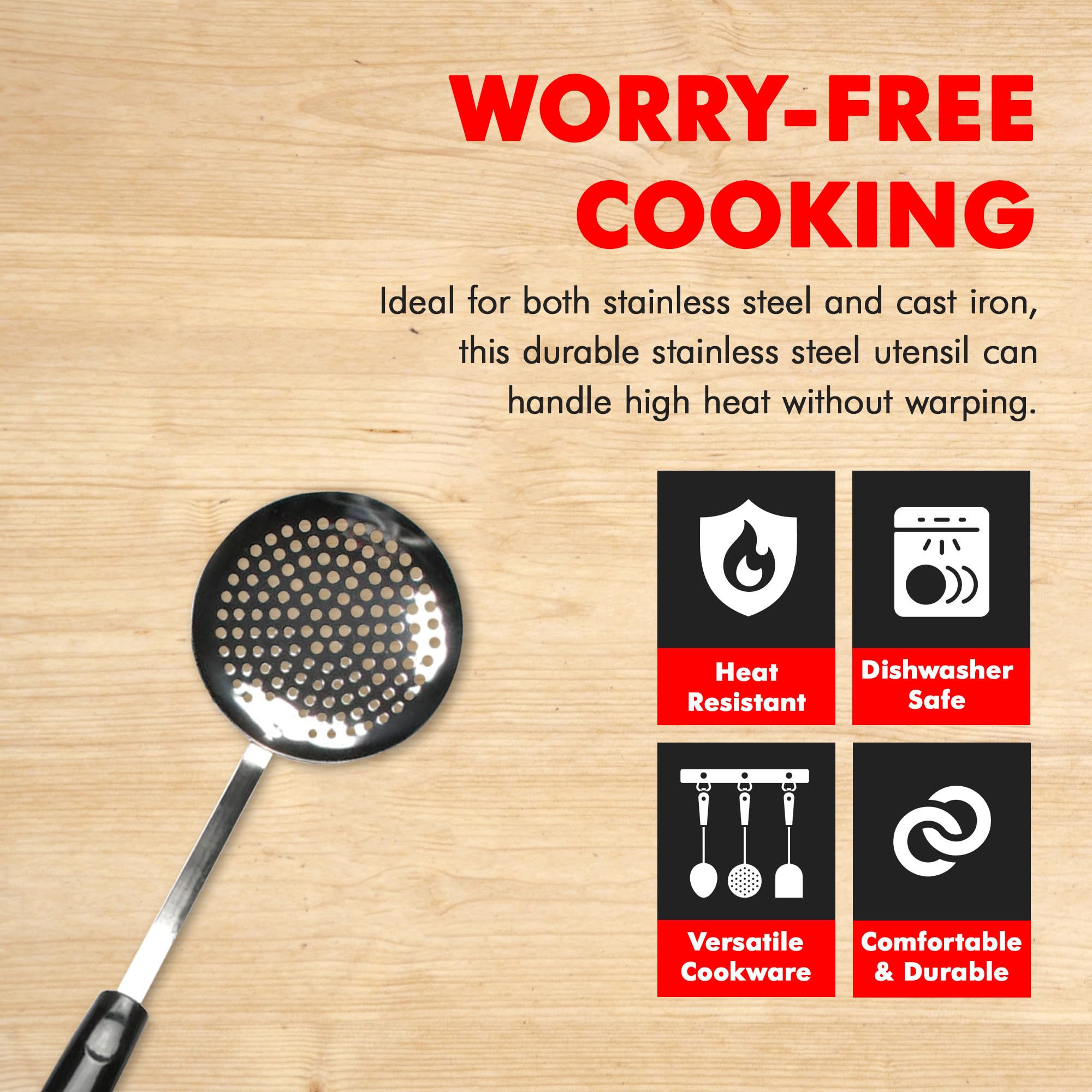 Chef Craft Select Sturdy Skimmer, 13.25 inch, Stainless Steel