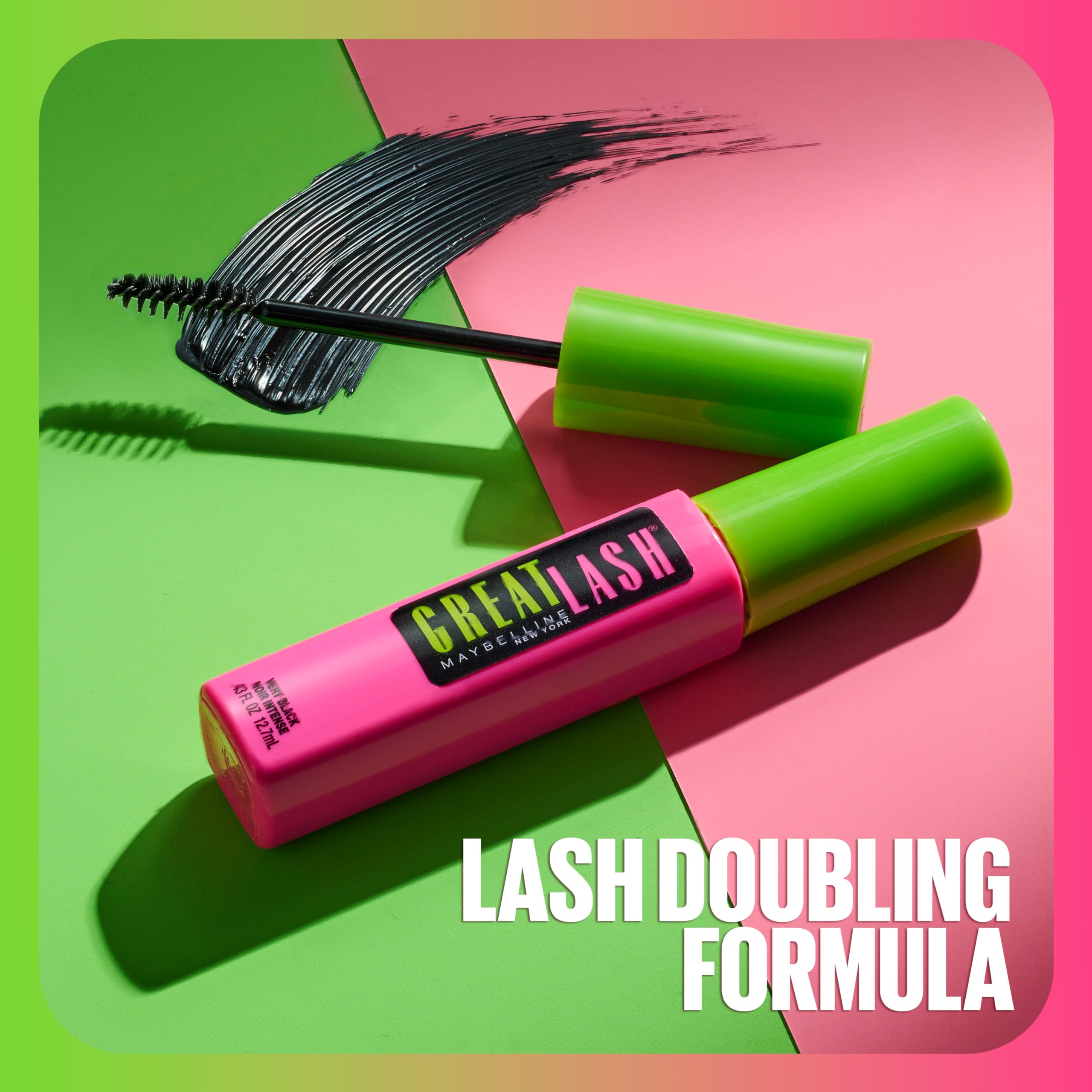 Maybelline Great Lash Washable Mascara Makeup, Volumizing Lash-Doubling Formula That Conditions As It Thickens, Very Black, 1 Count