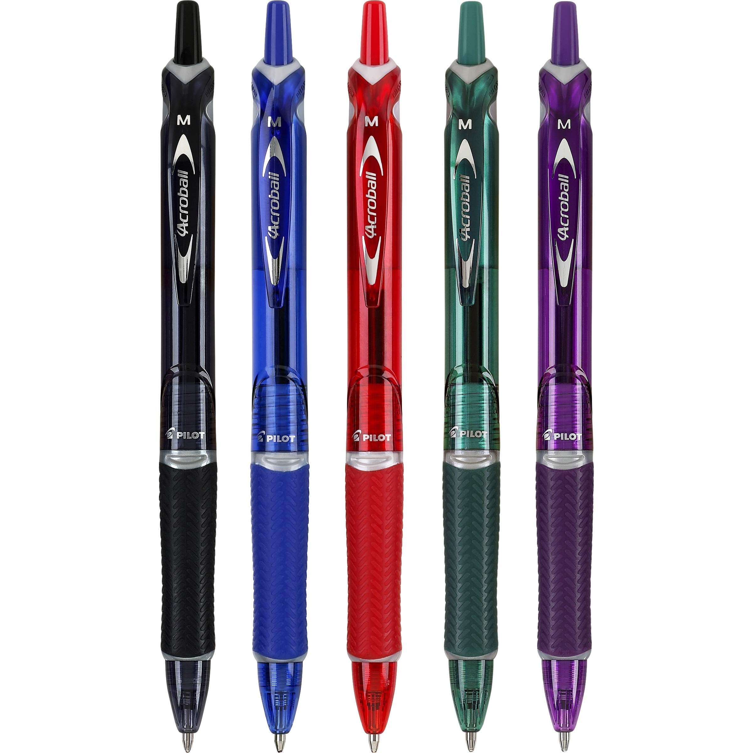 PILOT Acroball Colors Advanced Ink Refillable & Retractable Ball Point Pens, Medium Point, Black/Blue/Red/Green/Purple Inks, 5-Pack (31820)