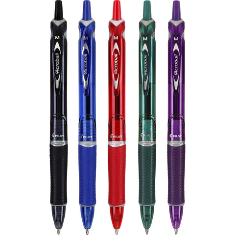 PILOT Acroball Colors Advanced Ink Refillable & Retractable Ball Point Pens, Medium Point, Black/Blue/Red/Green/Purple Inks, 5-Pack (31820)