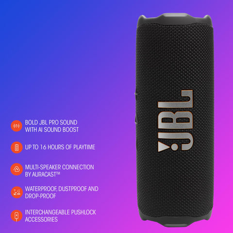 JBL Flip 7 - Portable Waterproof and Drop-Proof Speaker with AI Sound Boost, 16Hrs of Playtime, and PushLock System with Interchangeable Accessories (Red)