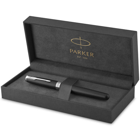 PARKER Sonnet Fountain Pen, Matte Black Lacquer with Palladium Trim, Medium Nib (1931522)
