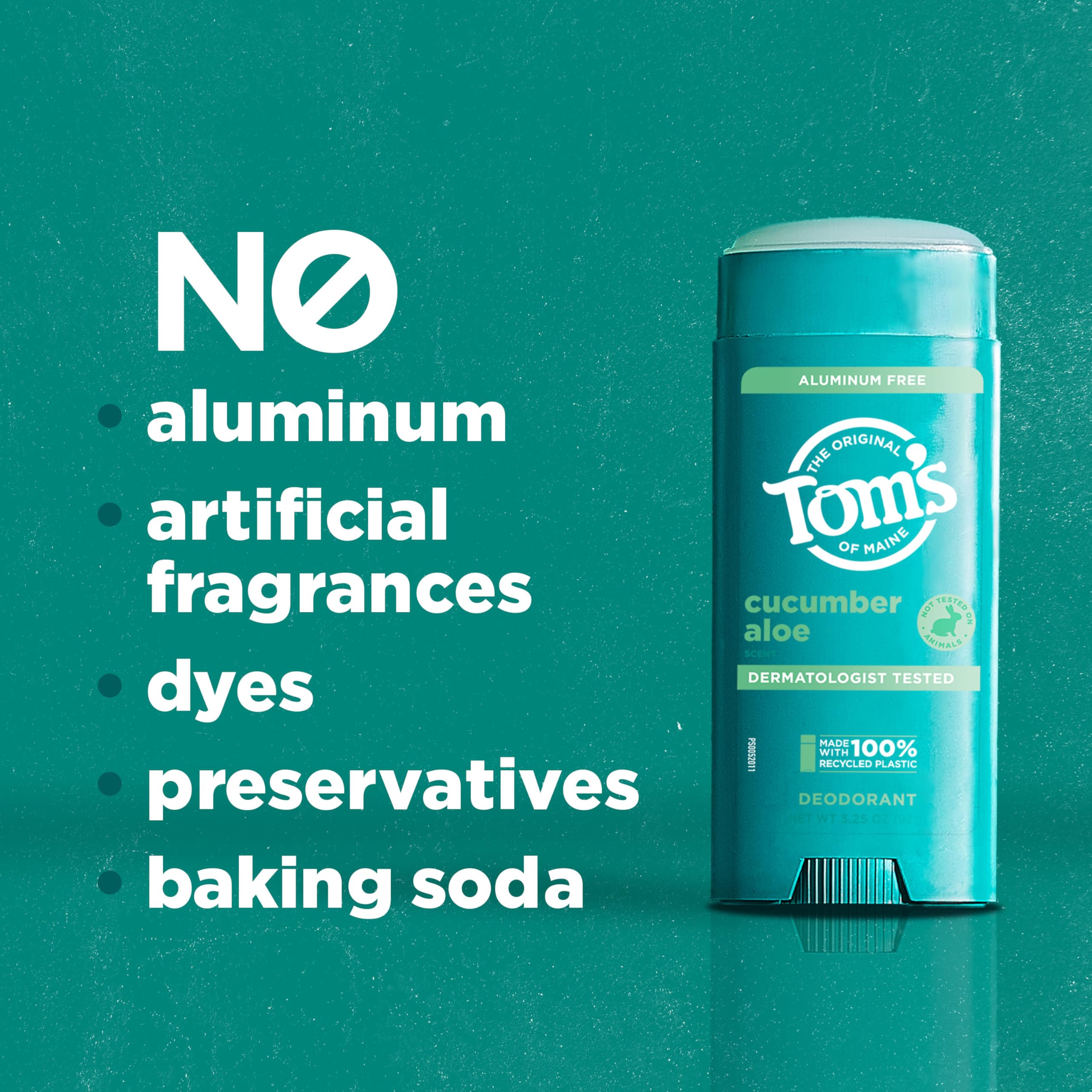 Tom’s of Maine Cucumber Aloe Aluminum Free Natural Deodorant For Women & Men | Goes on Clear | Odor & Wetness Protection | Naturally Derived and Moisture-Locking Ingredients | 3.25 oz